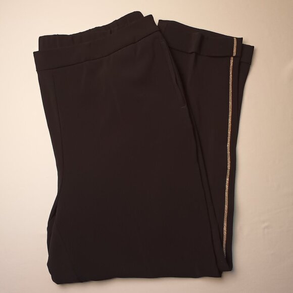 Chico's Stretch Knit Pants Size 16 High Waist Tapered Leg Black Metallic - Picture 1 of 9